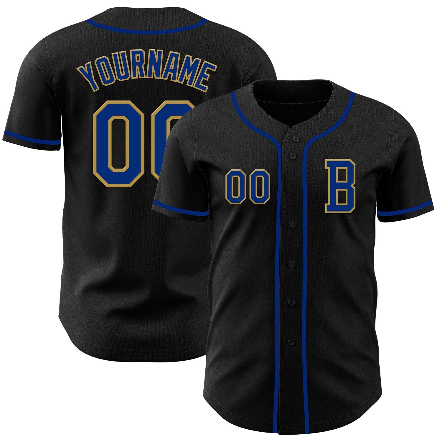 Custom Black Royal-Old Gold Authentic Baseball Jersey baseball jersey product view 1