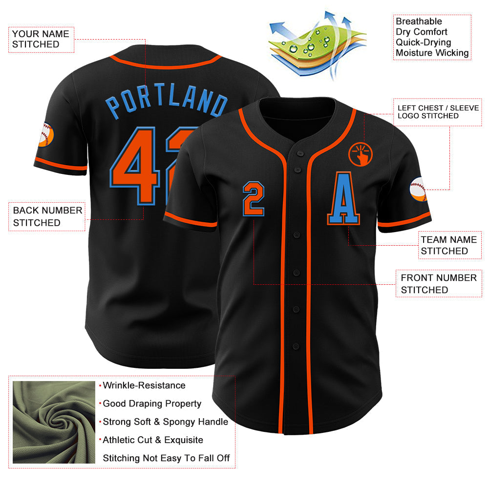 Custom Black Orange-Electric Blue Authentic Baseball Jersey baseball jersey product view 2