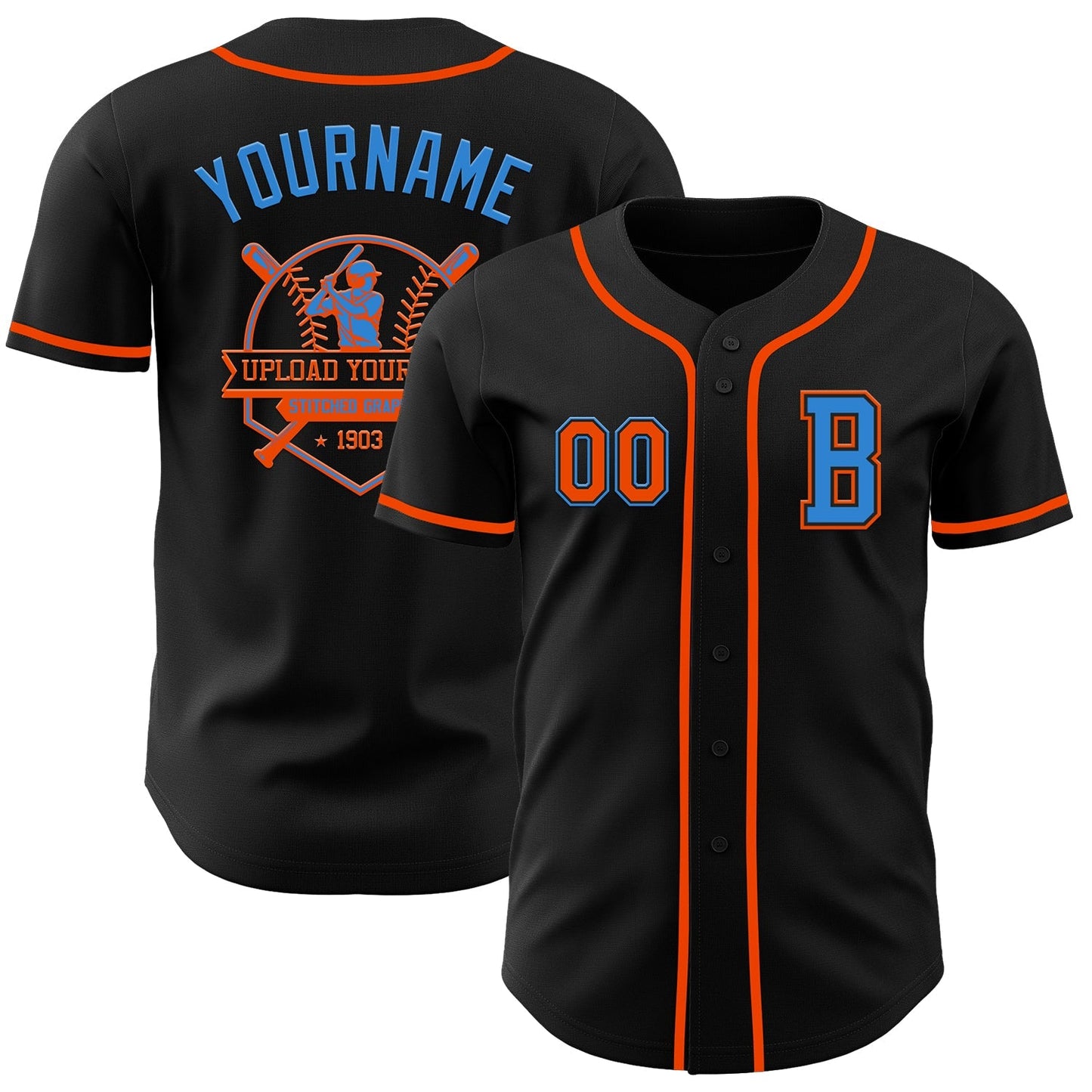 Custom Black Orange-Electric Blue Authentic Baseball Jersey baseball jersey product view 5