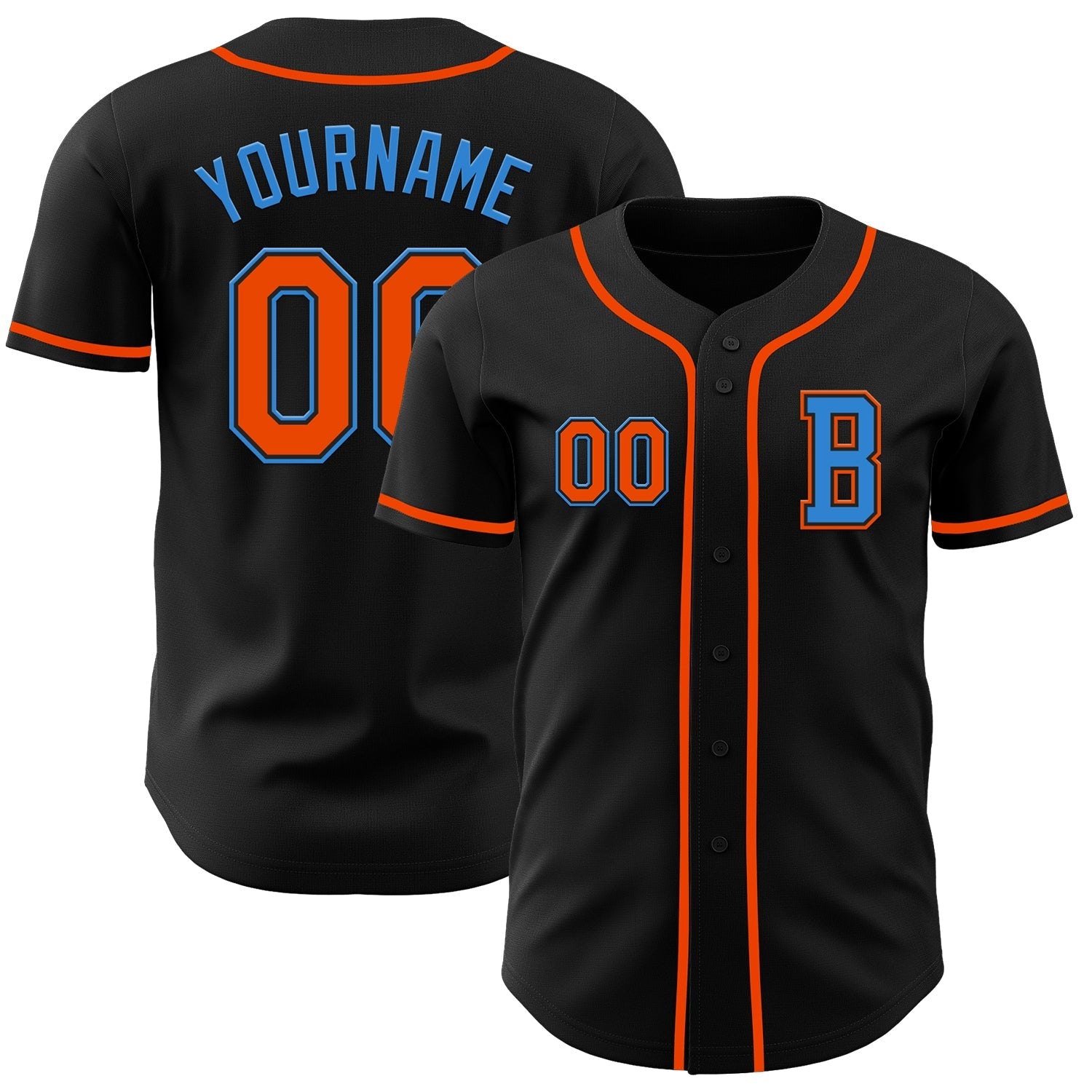 Custom Black Orange-Electric Blue Authentic Baseball Jersey baseball jersey product view 1