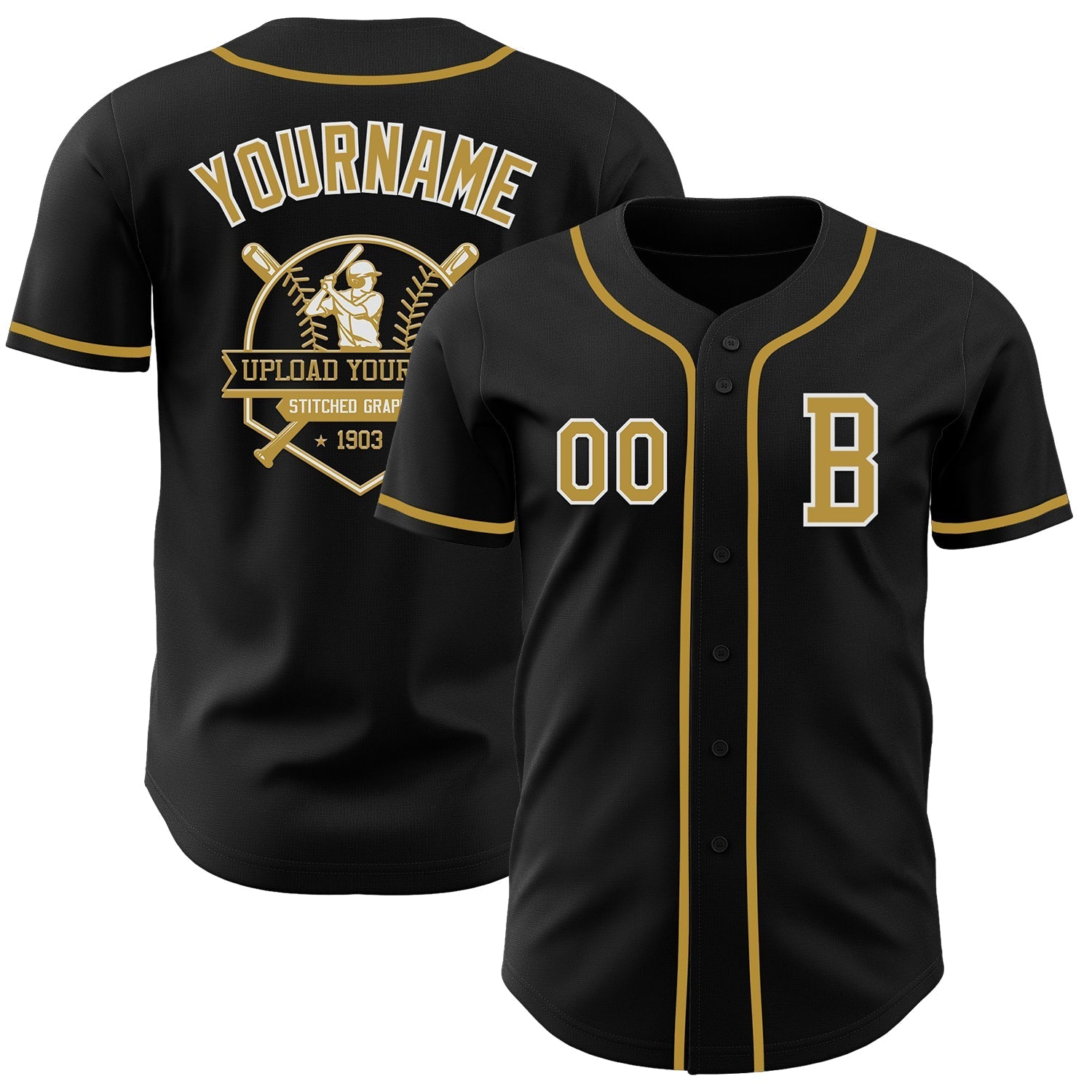 Custom Black Old Gold-White Authentic Baseball Jersey baseball jersey product view 5