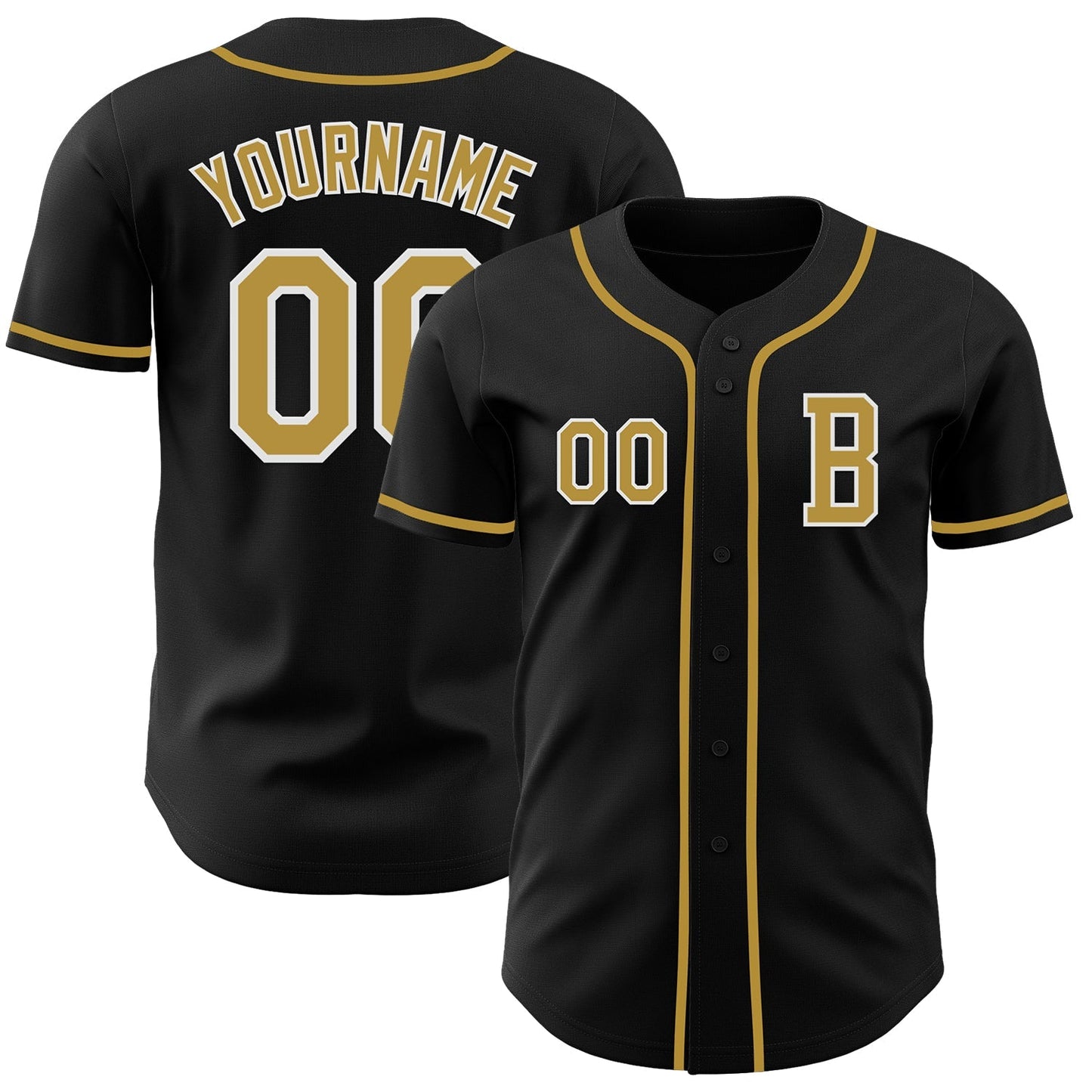Custom Black Old Gold-White Authentic Baseball Jersey baseball jersey product view 1