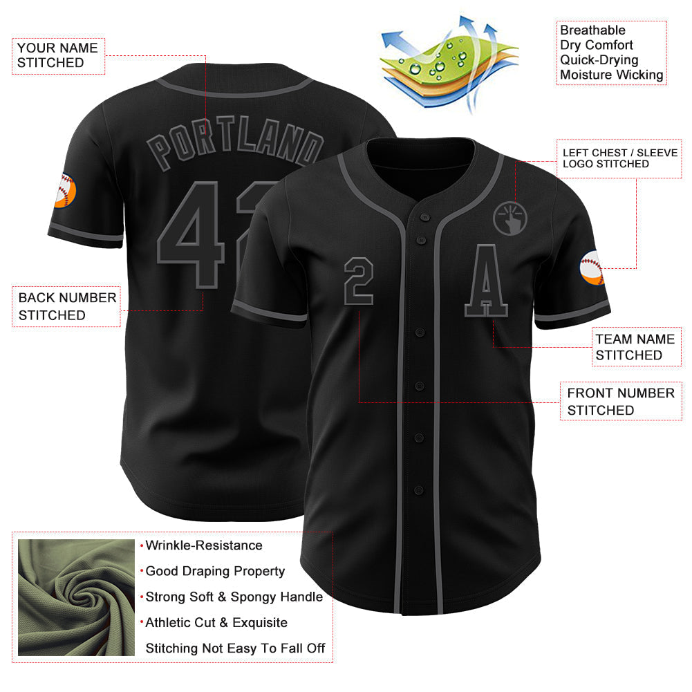 Custom Black Steel Gray Authentic Baseball Jersey baseball jersey product view 2