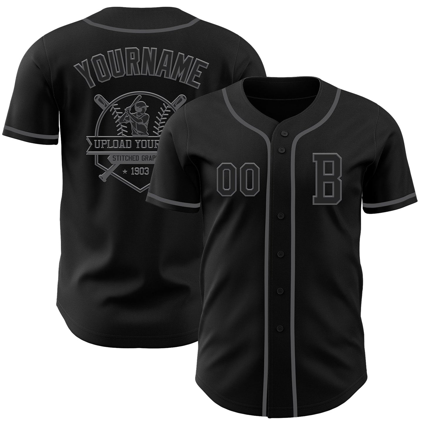 Custom Black Steel Gray Authentic Baseball Jersey baseball jersey product view 5