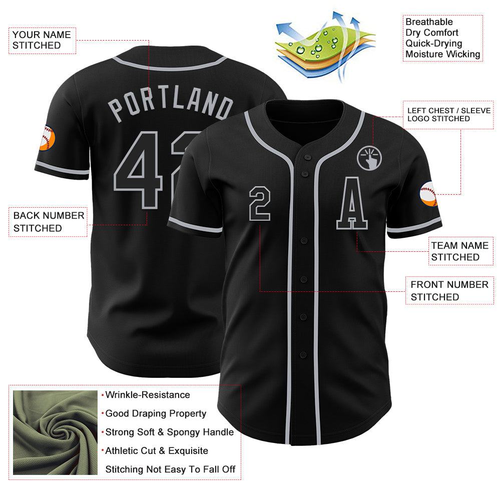 Custom Black Gray Authentic Baseball Jersey baseball jersey product view 2