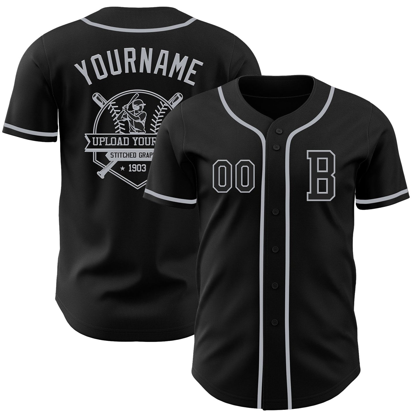 Custom Black Gray Authentic Baseball Jersey baseball jersey product view 5
