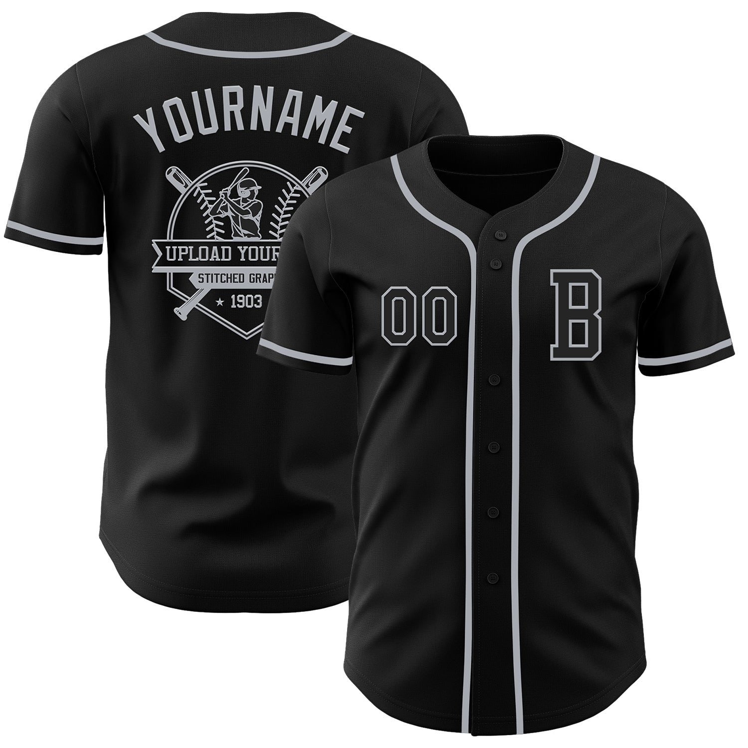 Custom Black Gray Authentic Baseball Jersey baseball jersey product view 5