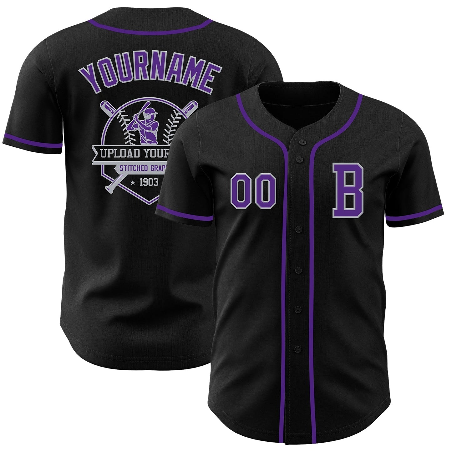 Custom Black Purple-Gray Authentic Baseball Jersey baseball jersey product view 5