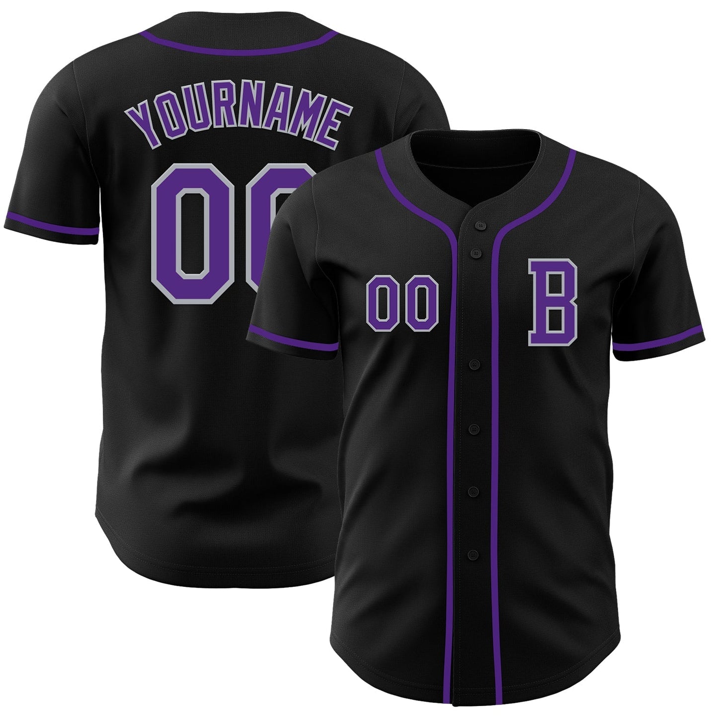 Custom Black Purple-Gray Authentic Baseball Jersey baseball jersey product view 1