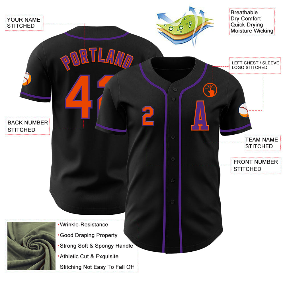 Custom Black Orange-Purple Authentic Baseball Jersey baseball jersey product view 2