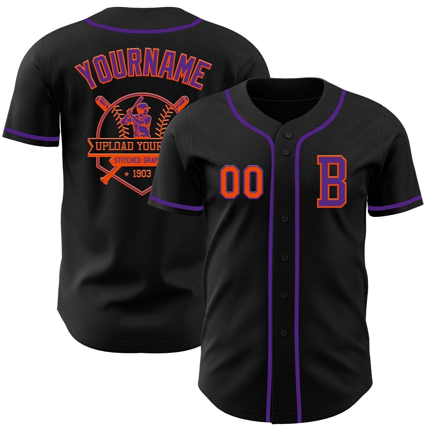 Custom Black Orange-Purple Authentic Baseball Jersey baseball jersey product view 5