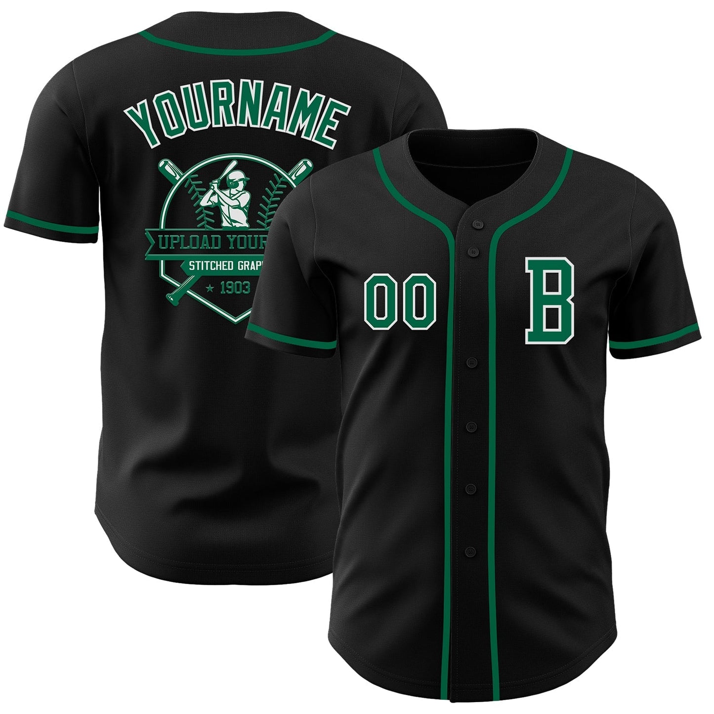 Custom Black Kelly Green-White Authentic Baseball Jersey baseball jersey product view 5