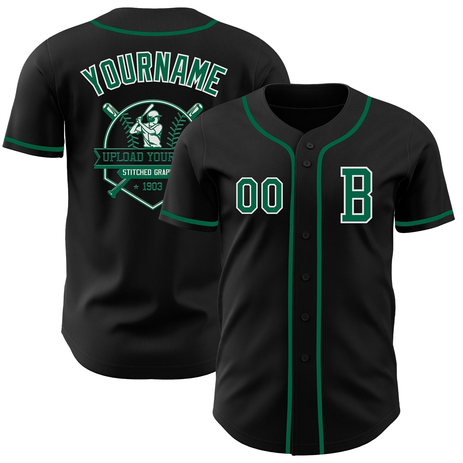 Custom Black Kelly Green-White Authentic Baseball Jersey baseball jersey product view 5
