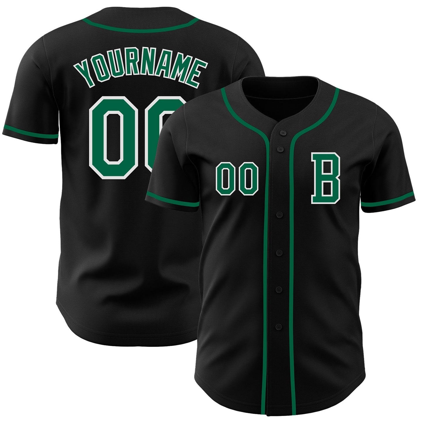 Custom Black Kelly Green-White Authentic Baseball Jersey baseball jersey product view 1