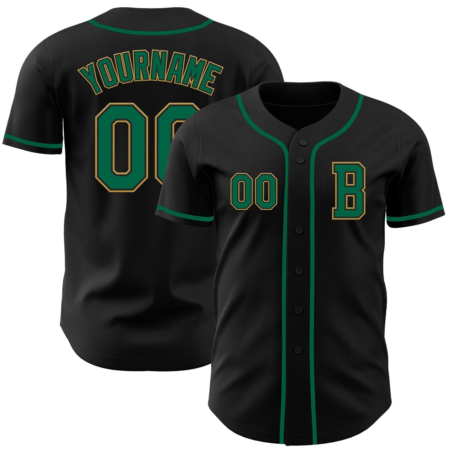 Custom Black Kelly Green-Old Gold Authentic Baseball Jersey baseball jersey product view 1
