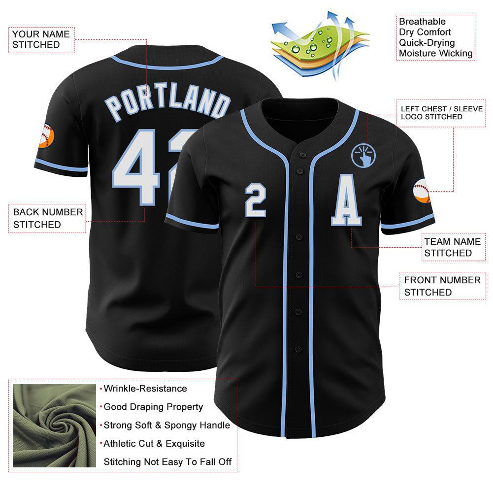 Custom Black White-Light Blue Authentic Baseball Jersey baseball jersey product view 2