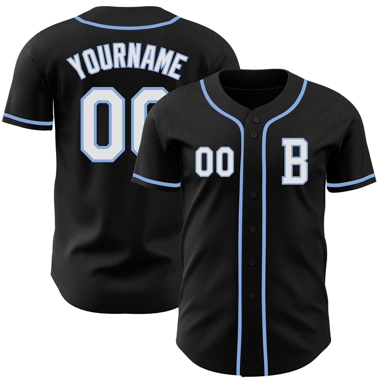 Custom Black White-Light Blue Authentic Baseball Jersey baseball jersey product view 1