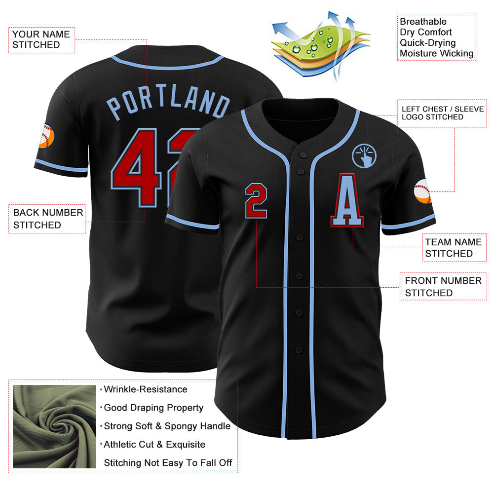 Custom Black Red-Light Blue Authentic Baseball Jersey baseball jersey product view 2