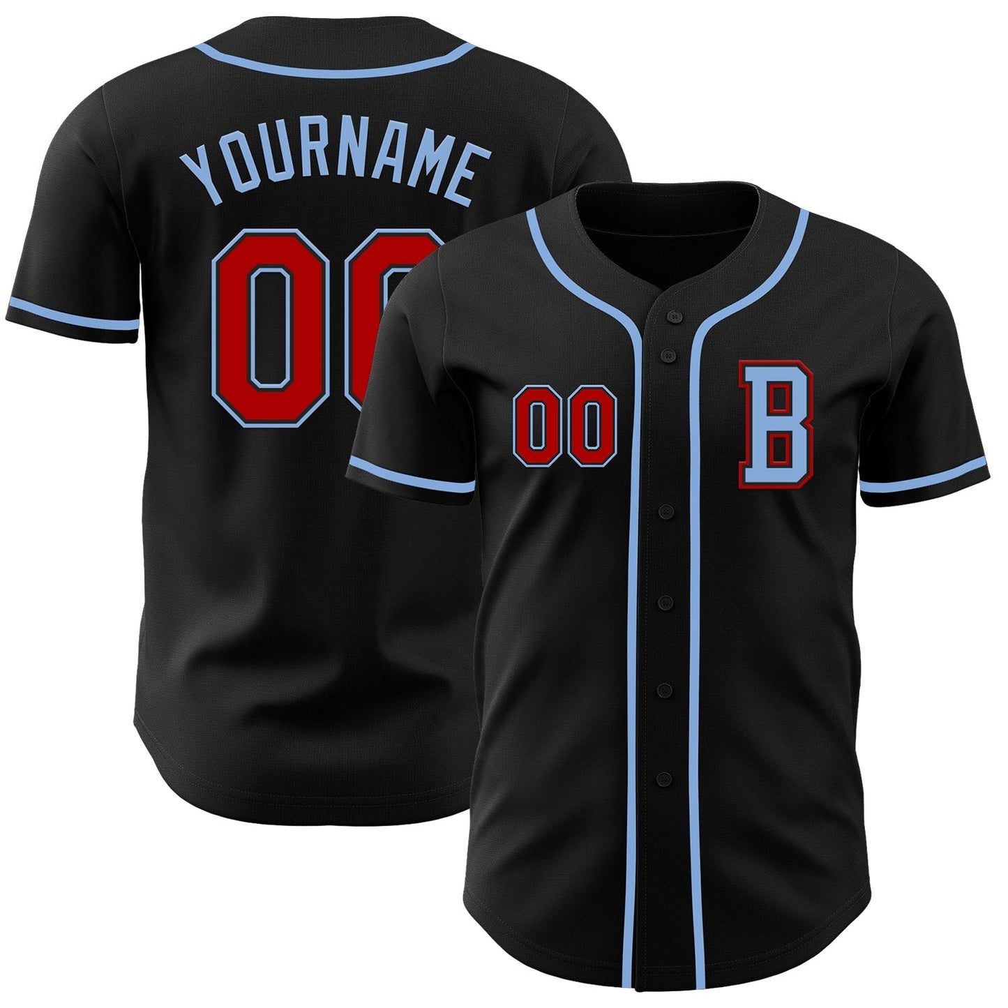 Custom Black Red-Light Blue Authentic Baseball Jersey baseball jersey product view 1