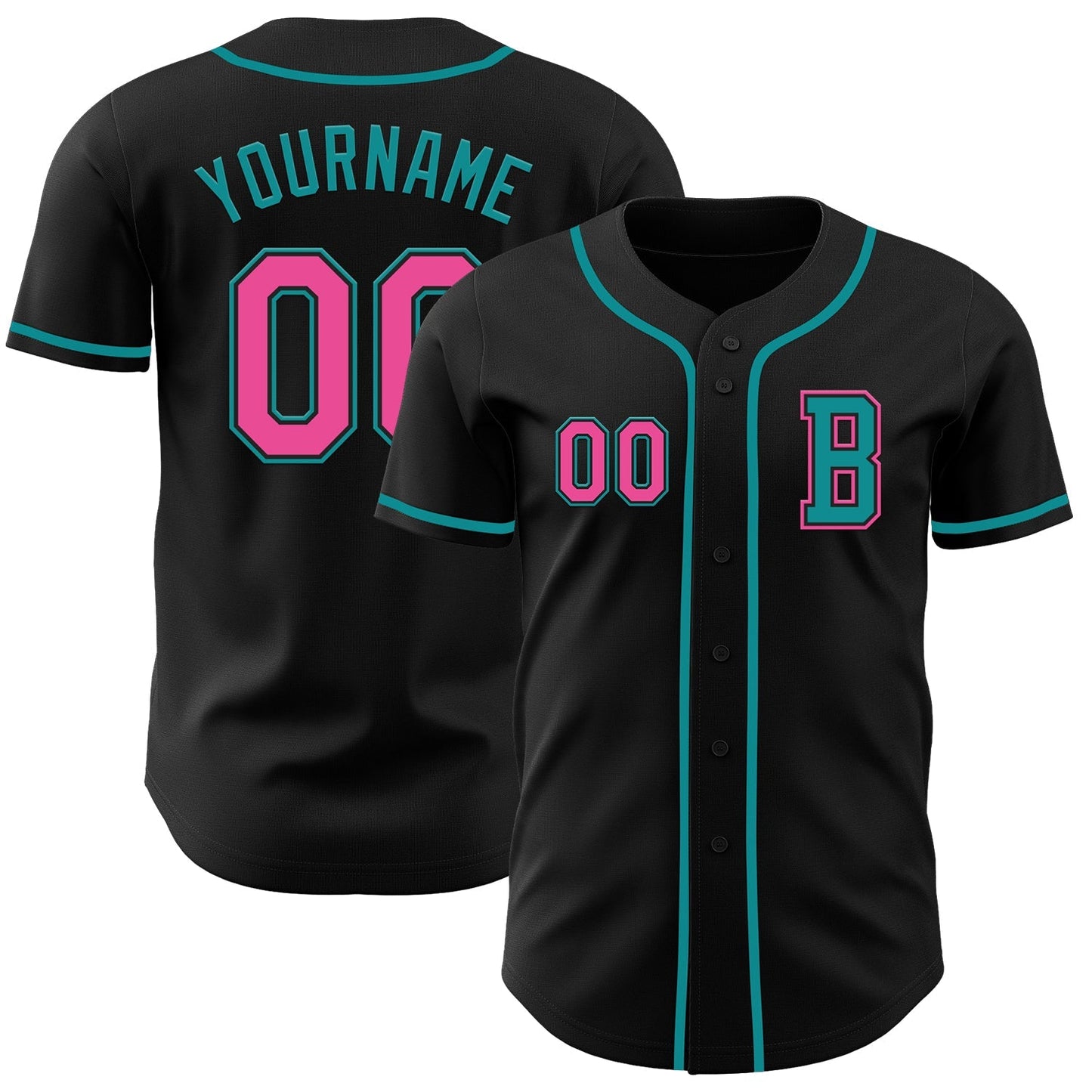 Custom Black Pink-Teal Authentic Baseball Jersey baseball jersey product view 1