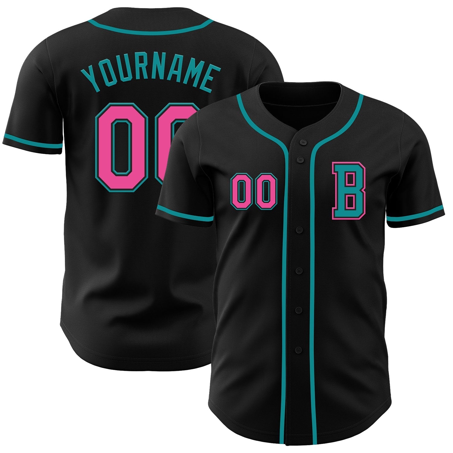 Custom Black Pink-Teal Authentic Baseball Jersey baseball jersey product view 1