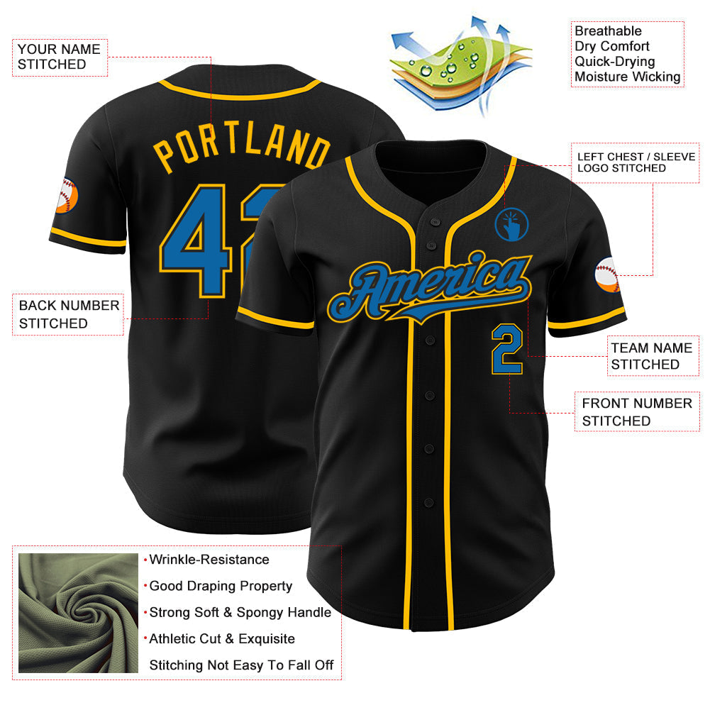 Custom Black Blue-Gold Authentic Baseball Jersey baseball jersey product view 3