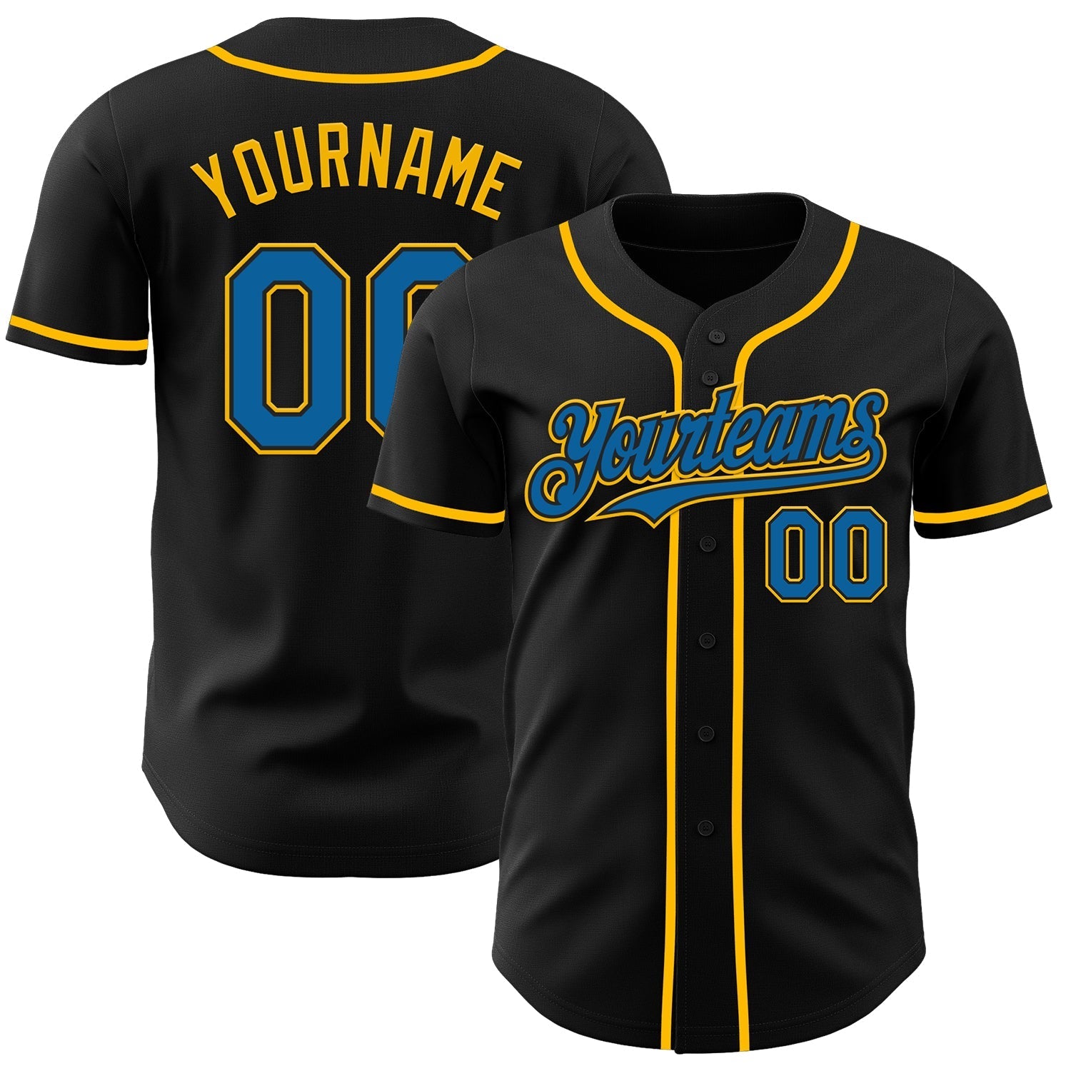 Custom Black Blue-Gold Authentic Baseball Jersey baseball jersey product view 1