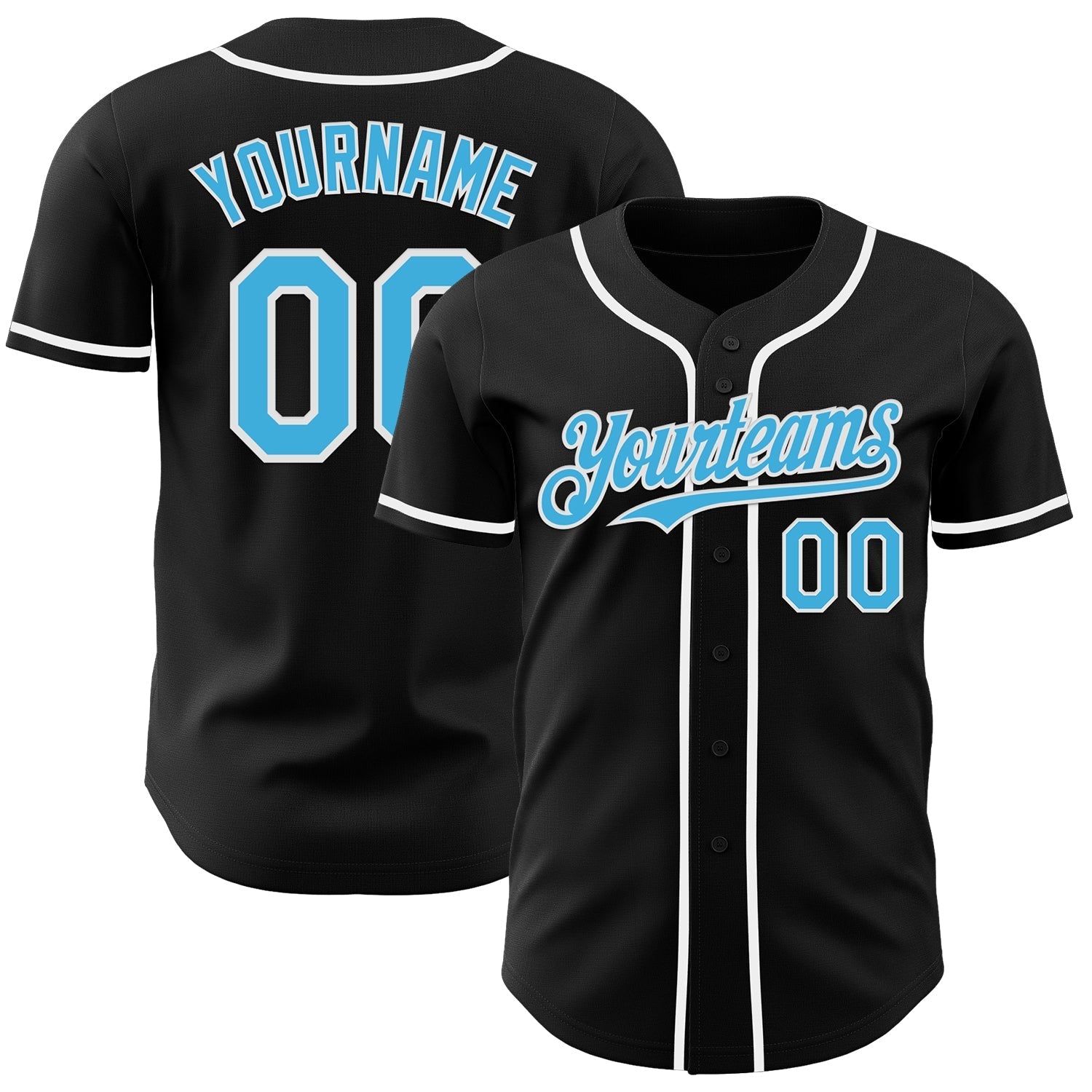 Custom Black Sky Blue-White Authentic Baseball Jersey baseball jersey product view 1