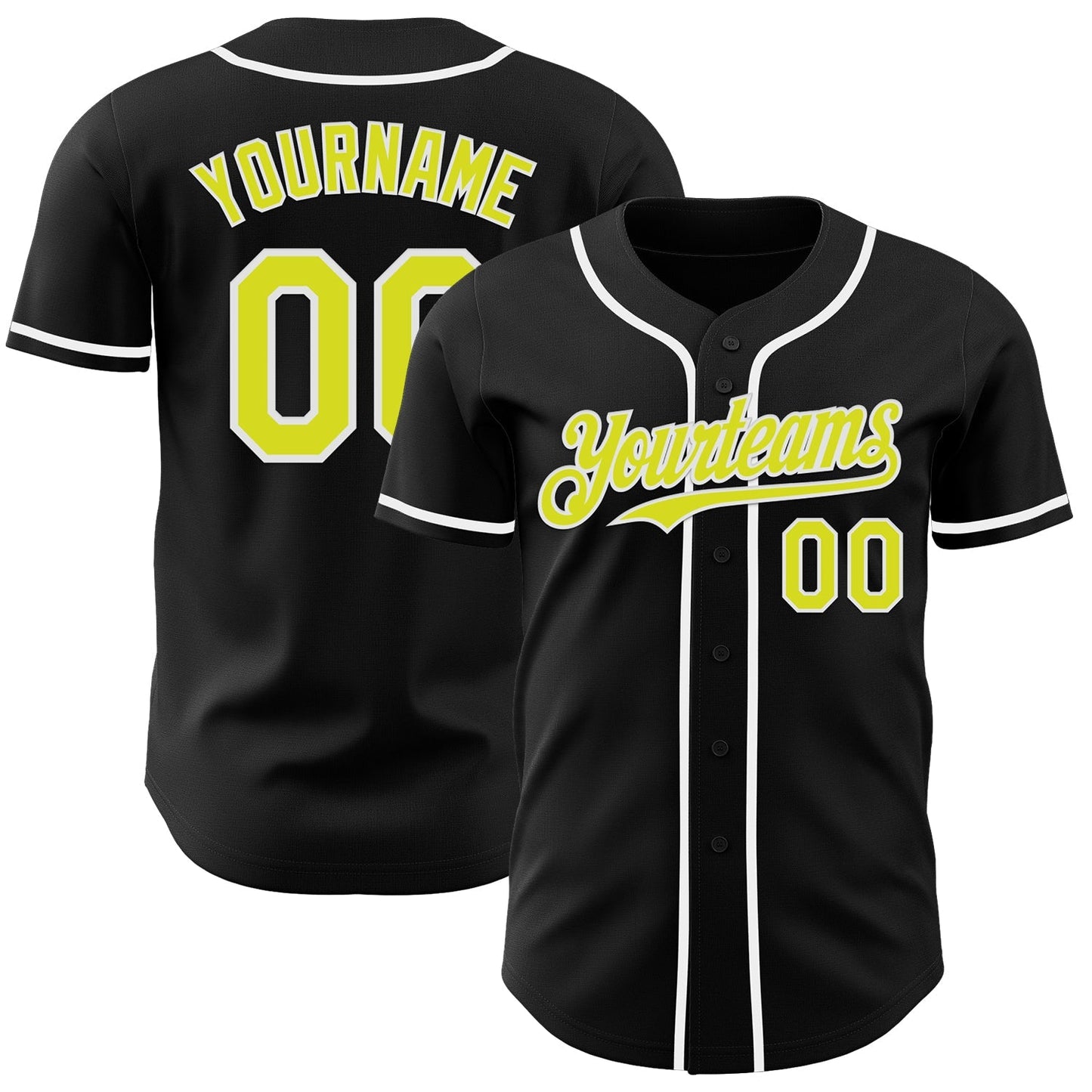 Custom Black Neon Yellow-White Authentic Baseball Jersey baseball jersey product view 1