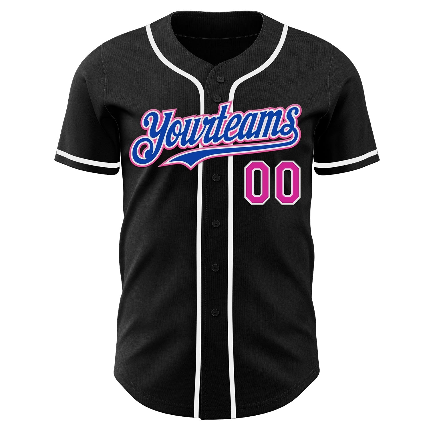 Custom Black Deep Pink Thunder Blue-White Authentic Baseball Jersey baseball jersey product view 2