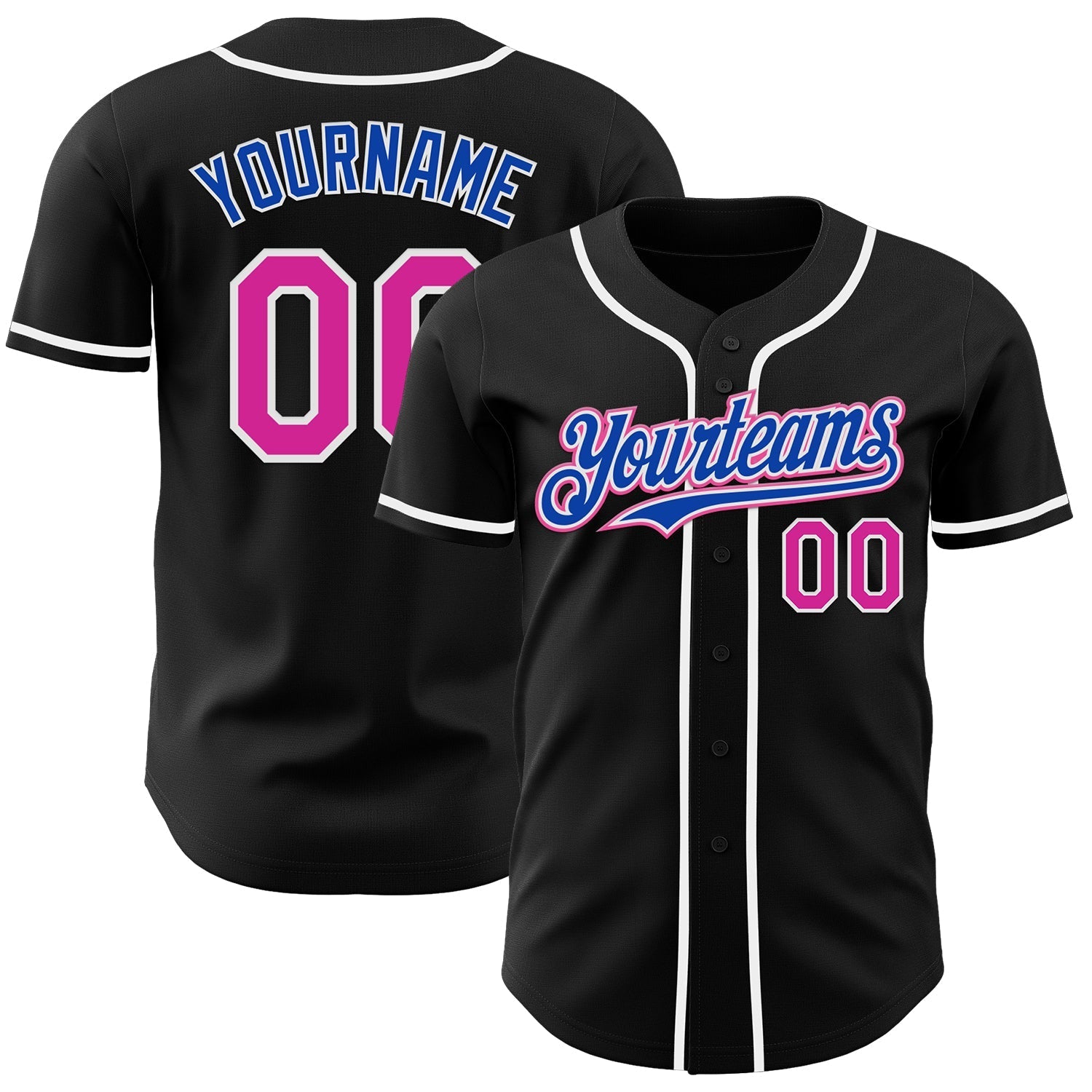 Custom Black Deep Pink Thunder Blue-White Authentic Baseball Jersey baseball jersey product view 1