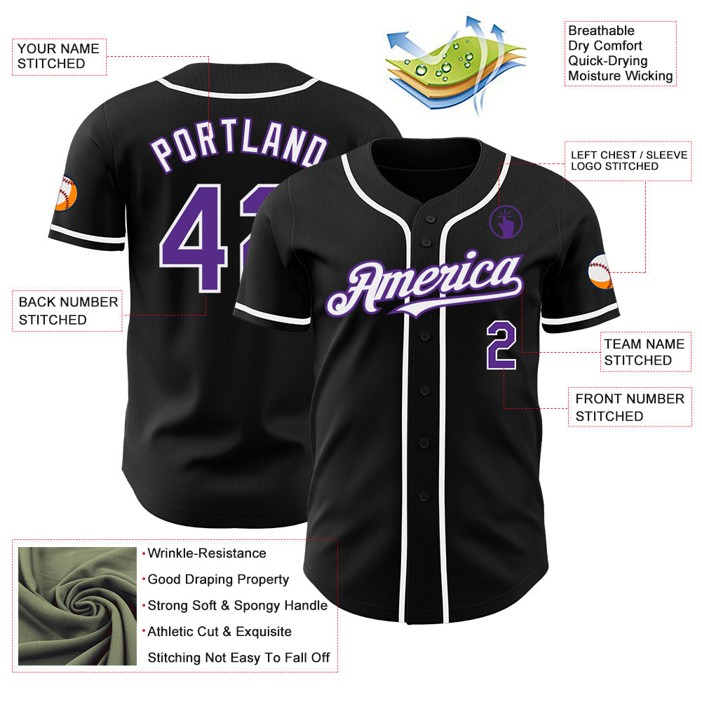 Custom Black Purple-White Authentic Baseball Jersey baseball jersey product view 3