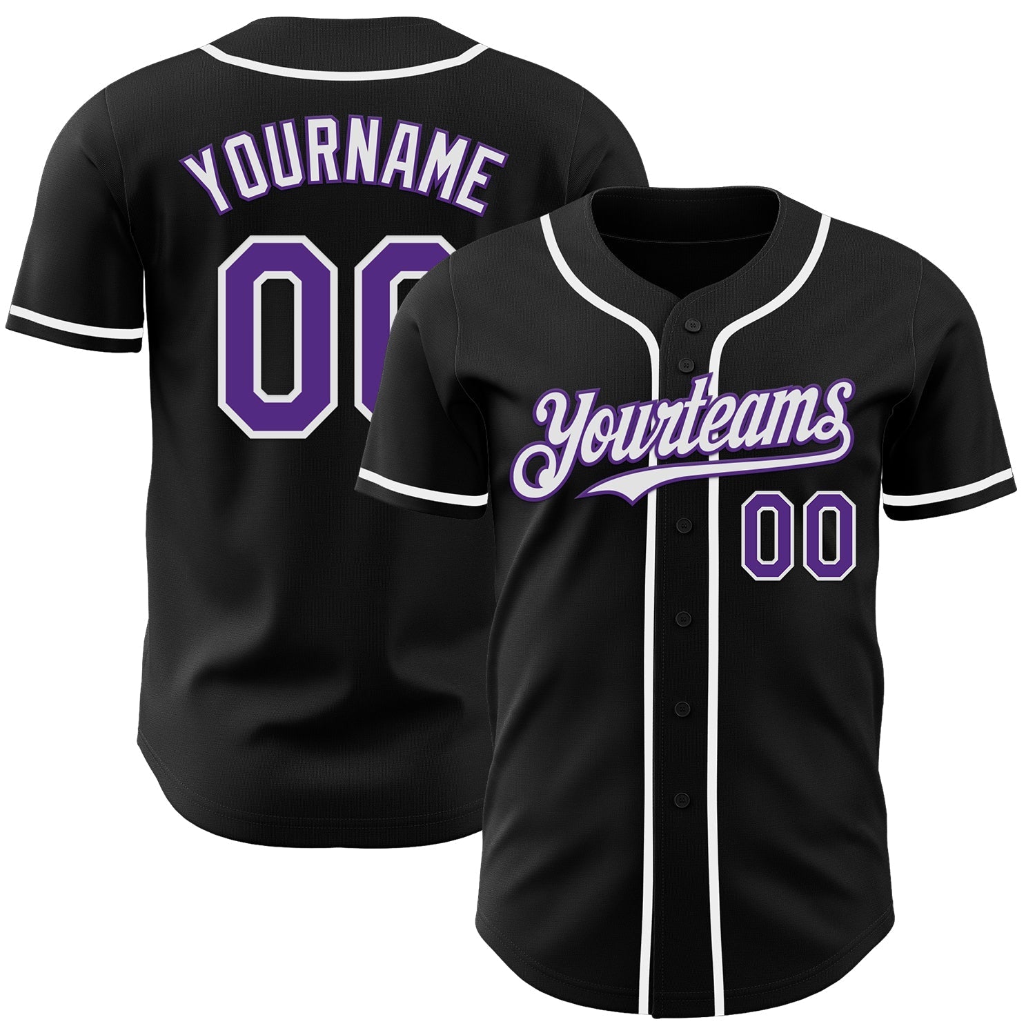 Custom Black Purple-White Authentic Baseball Jersey baseball jersey product view 1