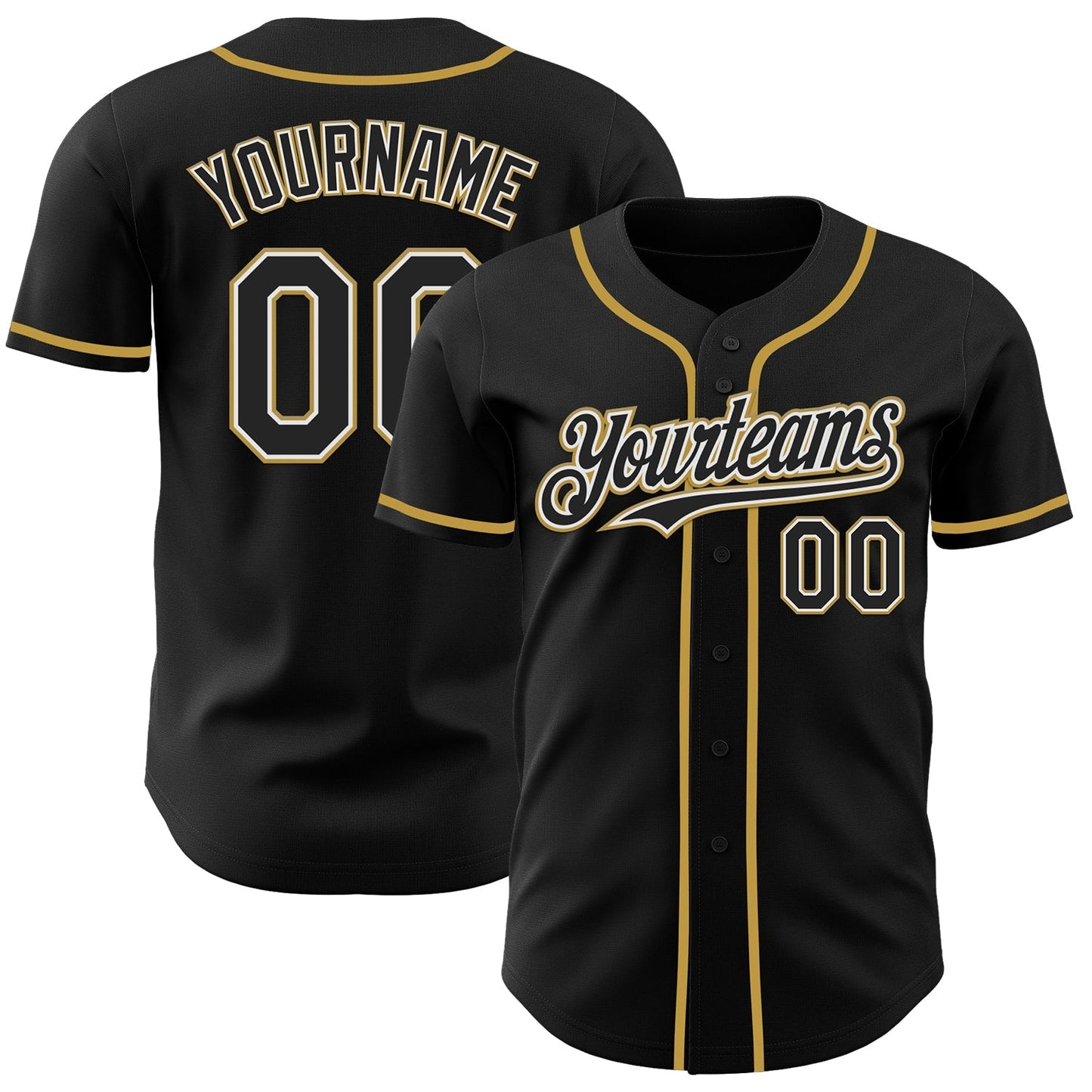 Custom Black White-Old Gold Authentic Baseball Jersey baseball jersey product view 1