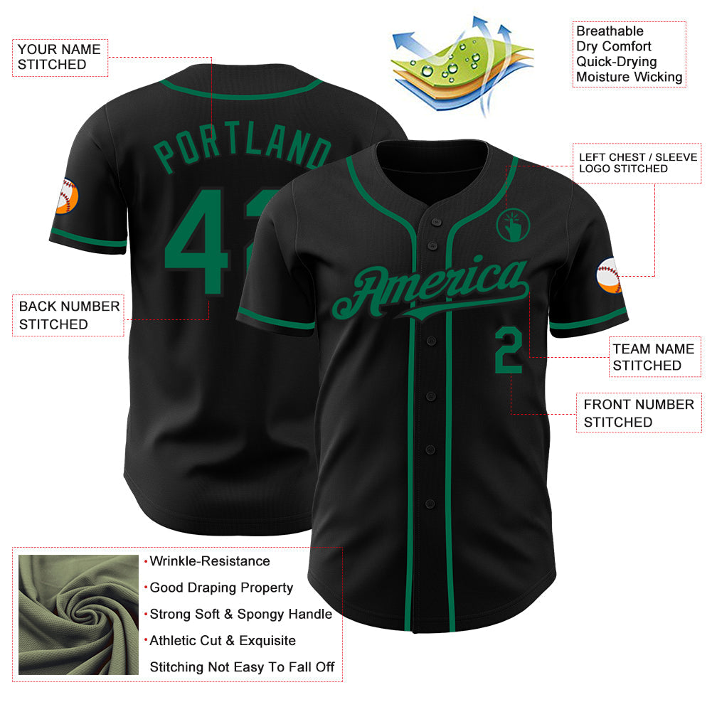 Custom Black Kelly Green Authentic Baseball Jersey baseball jersey product view 3