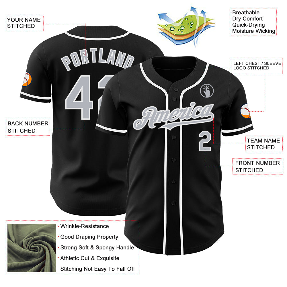 Custom Black Gray-White Authentic Baseball Jersey baseball jersey product view 3