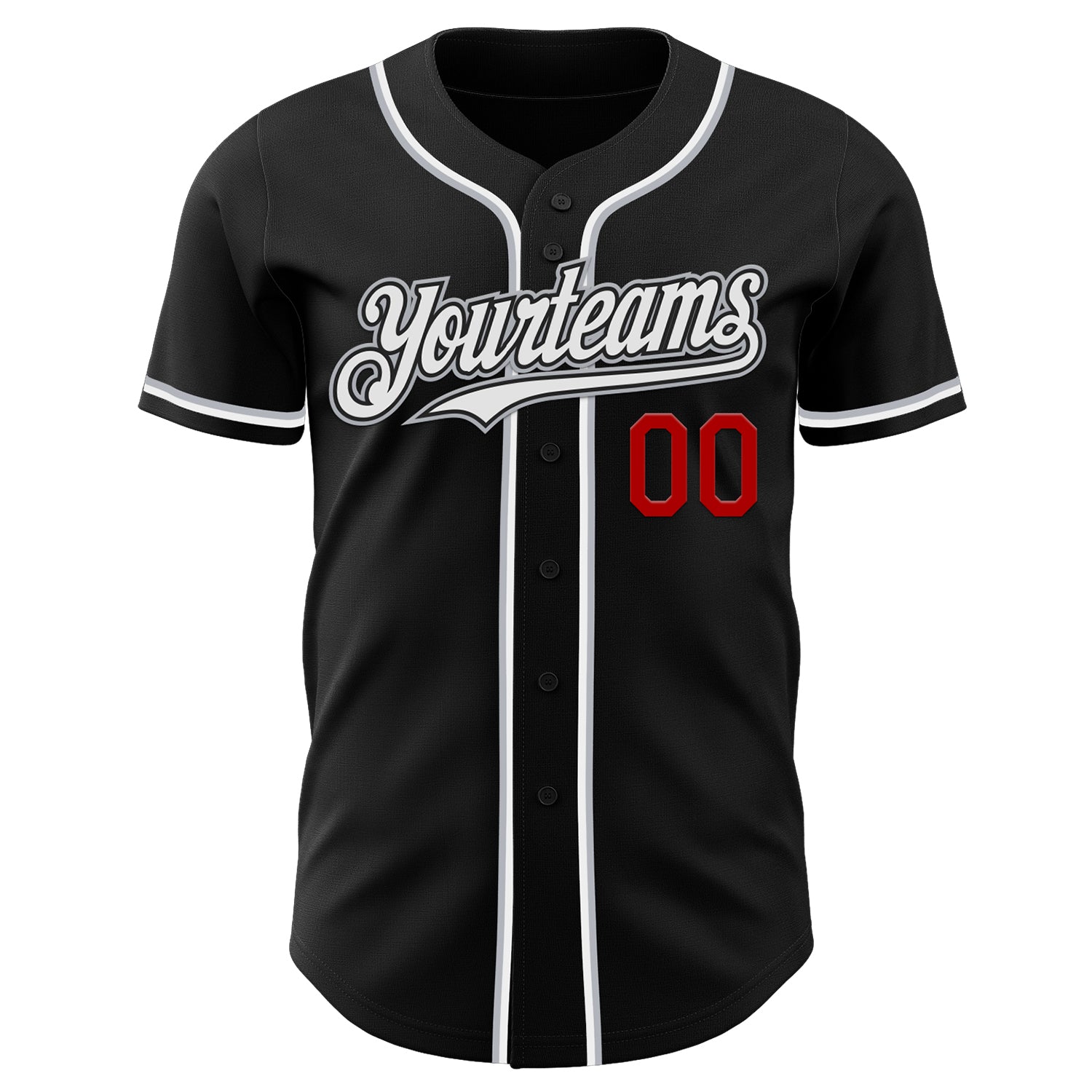 Custom Black White Gray-Red Authentic Baseball Jersey baseball jersey product view 2