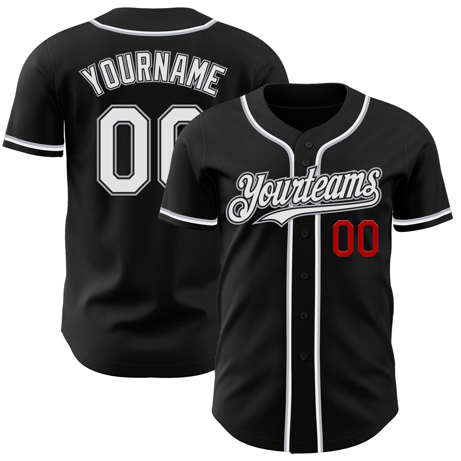 Custom Black White Gray-Red Authentic Baseball Jersey baseball jersey product view 1