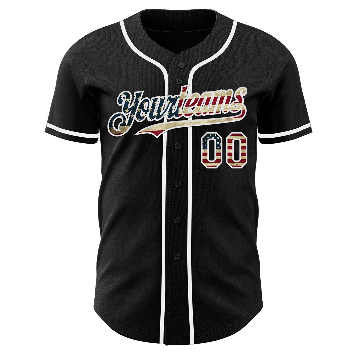 Custom Black Vintage USA Flag-White Authentic Baseball Jersey baseball jersey product view 2
