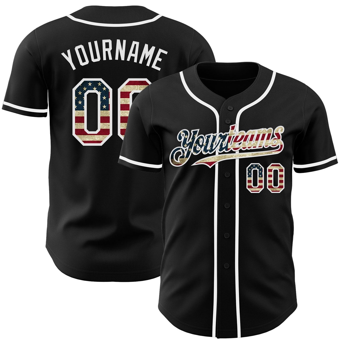 Custom Black Vintage USA Flag-White Authentic Baseball Jersey baseball jersey product view 1