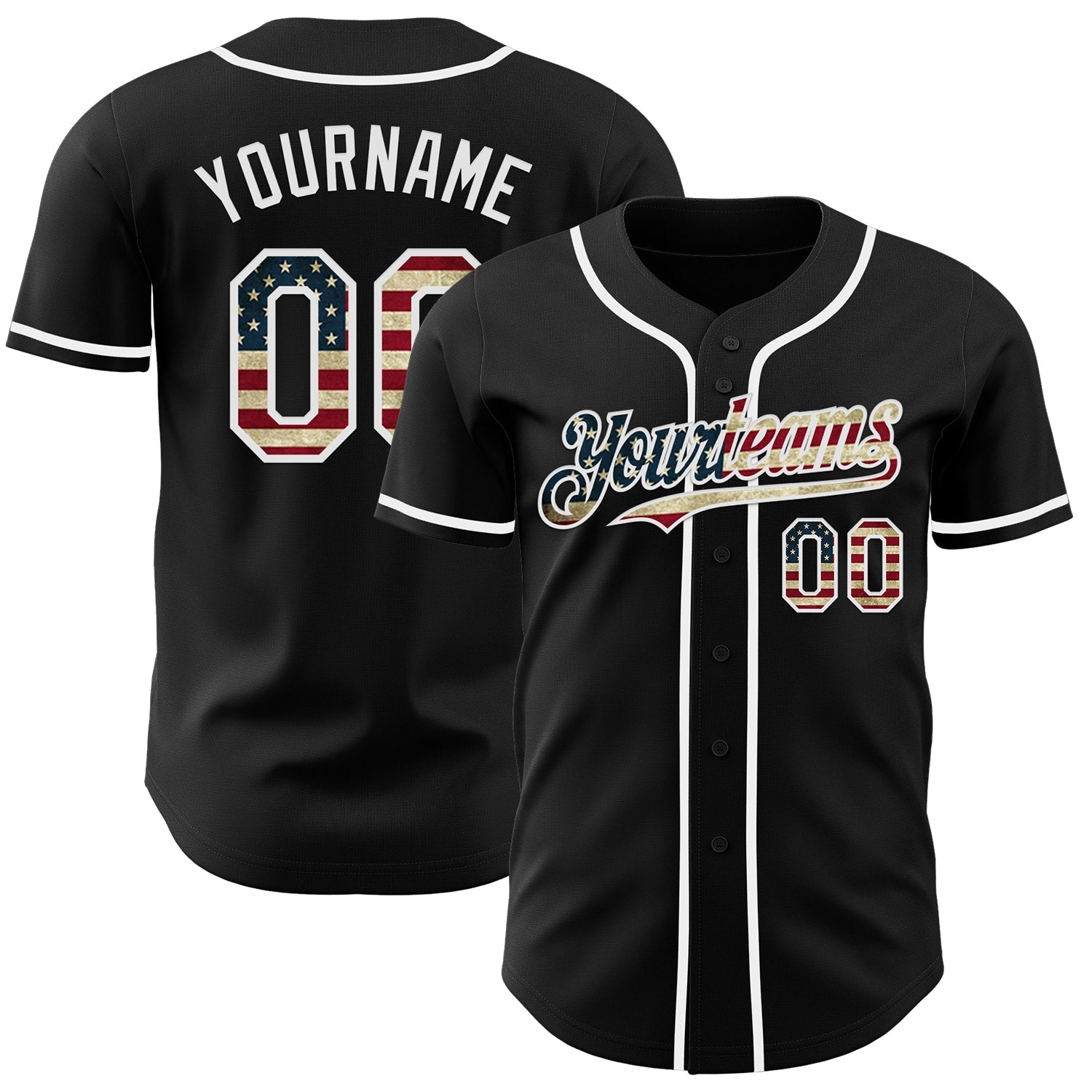 Custom Black Vintage USA Flag-White Authentic Baseball Jersey baseball jersey product view 1