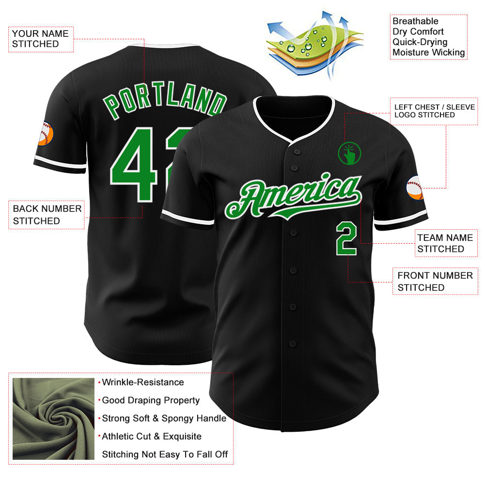 Custom Black Grass Green-White Authentic Baseball Jersey baseball jersey product view 3