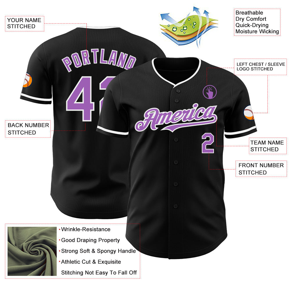 Custom Black Medium Purple-White Authentic Baseball Jersey baseball jersey product view 3