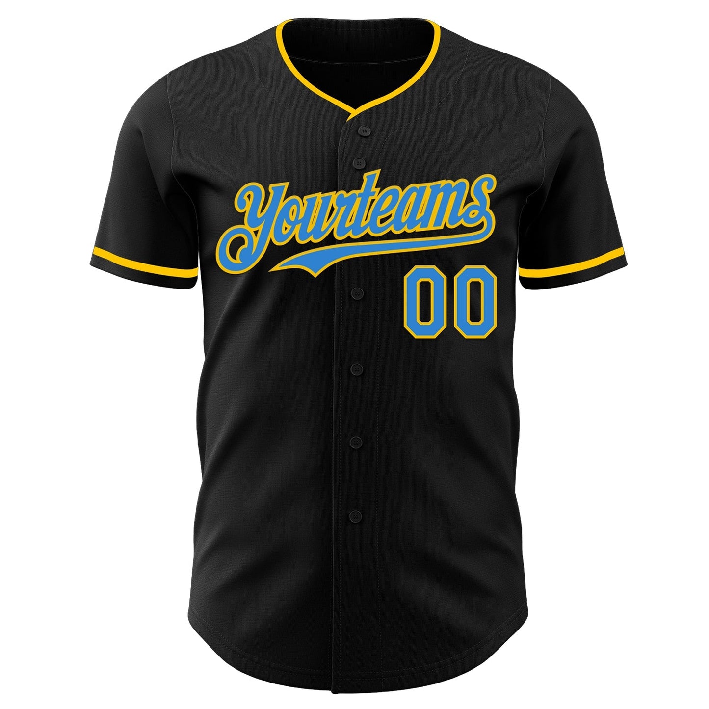Custom Black Electric Blue-Yellow Authentic Baseball Jersey baseball jersey product view 2