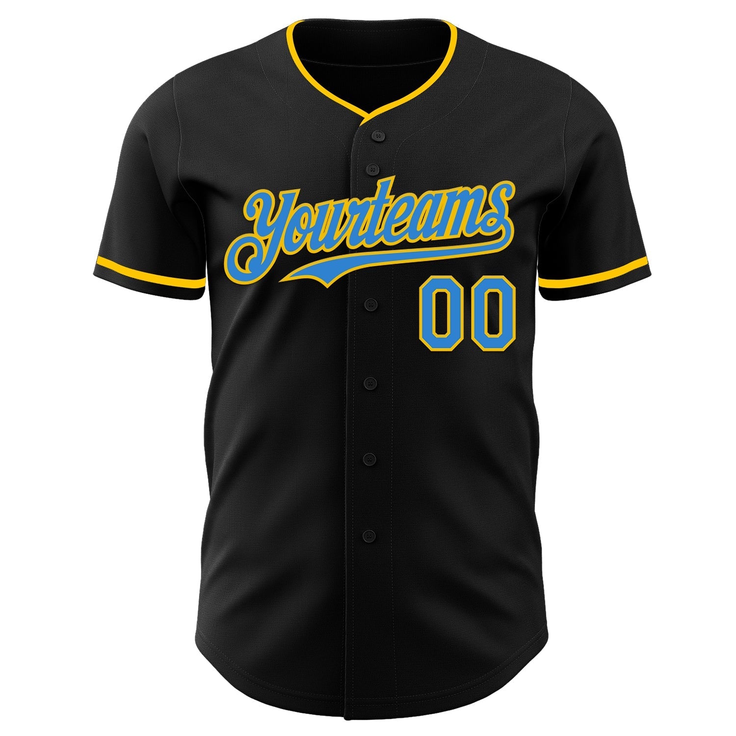 Custom Black Electric Blue-Yellow Authentic Baseball Jersey baseball jersey product view 2