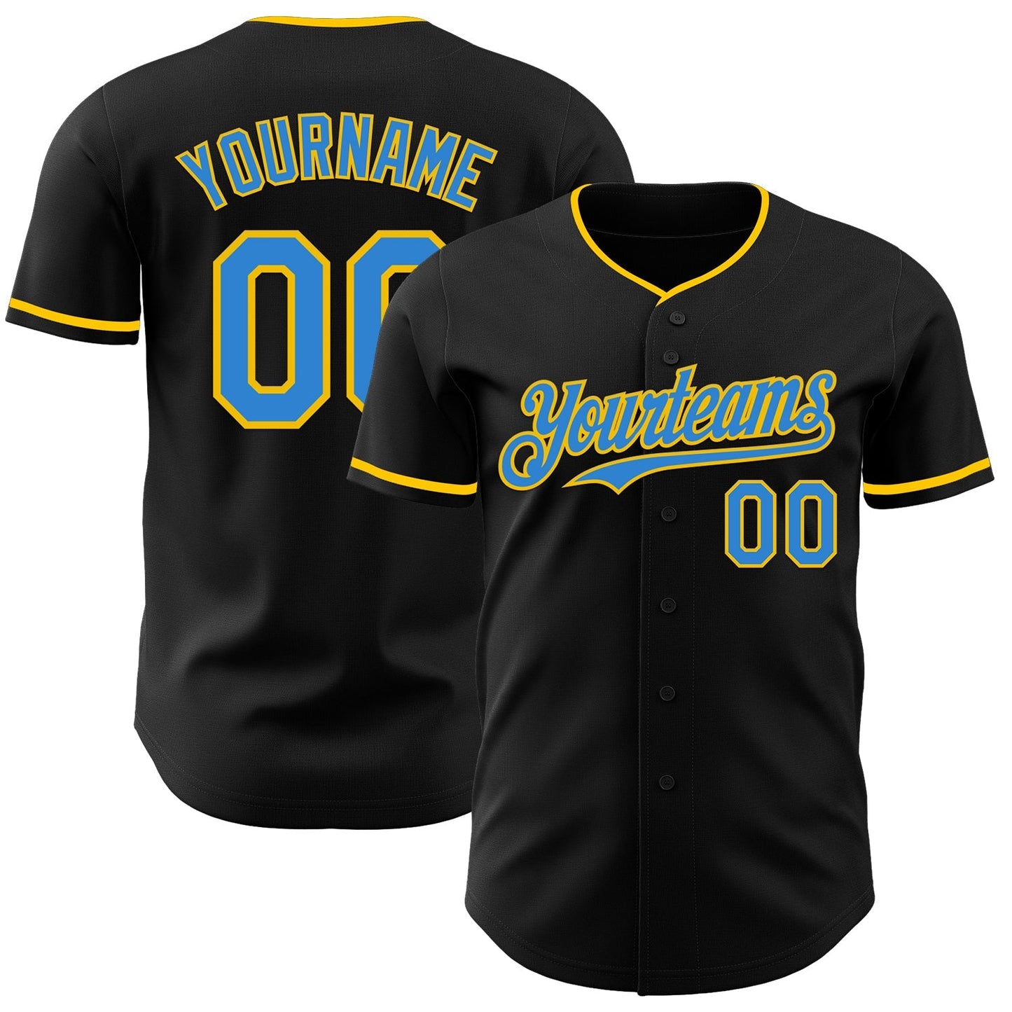 Custom Black Electric Blue-Yellow Authentic Baseball Jersey baseball jersey product view 1