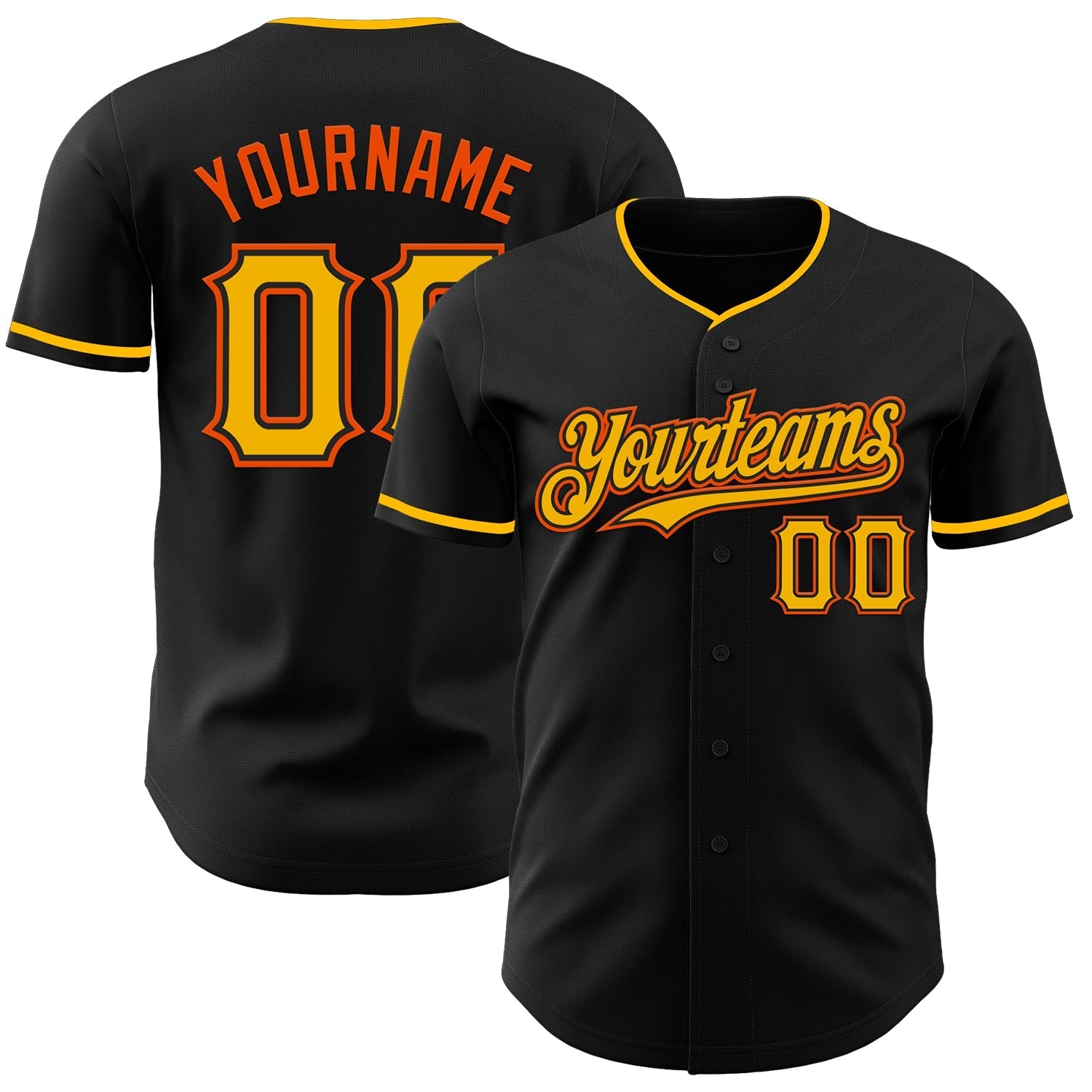 Custom Black Gold-Orange Authentic Baseball Jersey baseball jersey product view 1