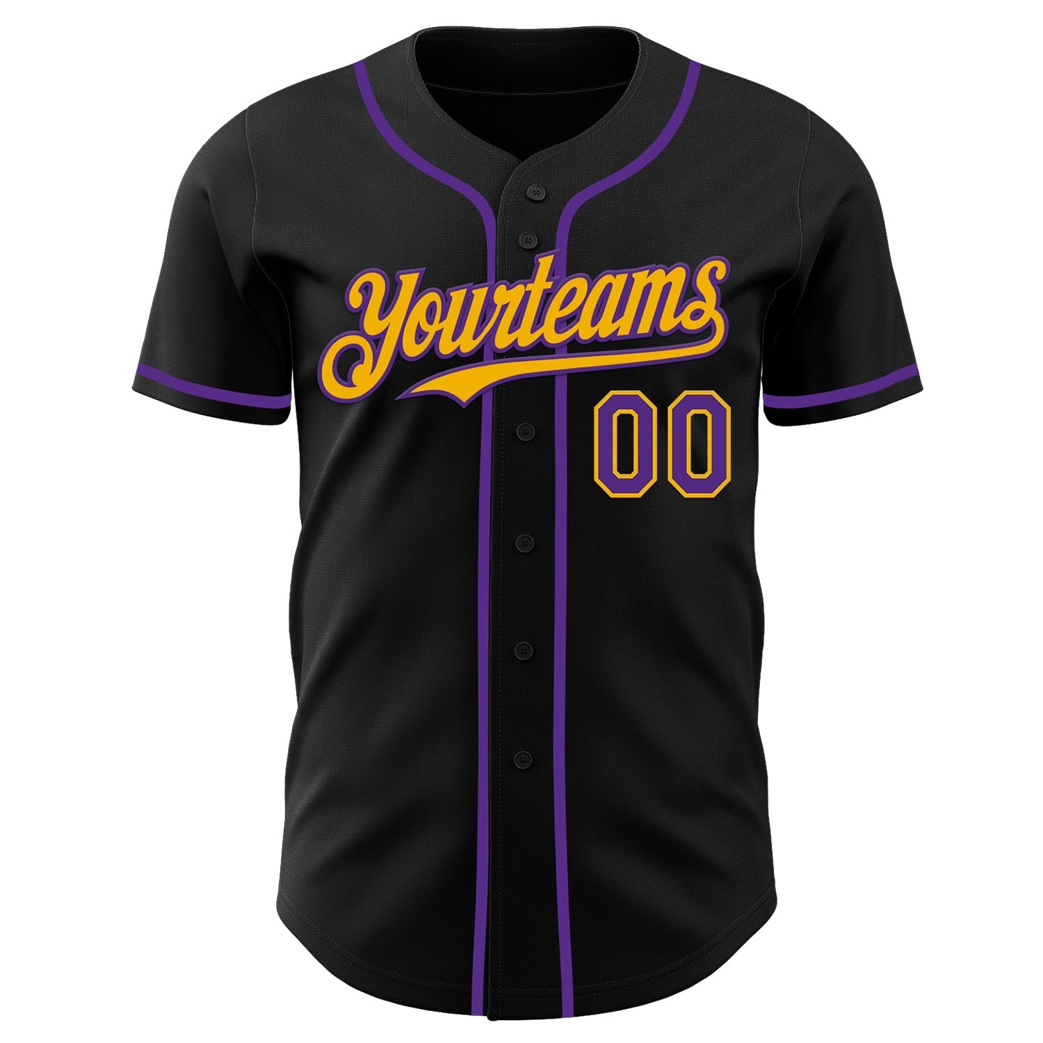 Custom Black Purple-Gold Authentic Baseball Jersey baseball jersey product view 2