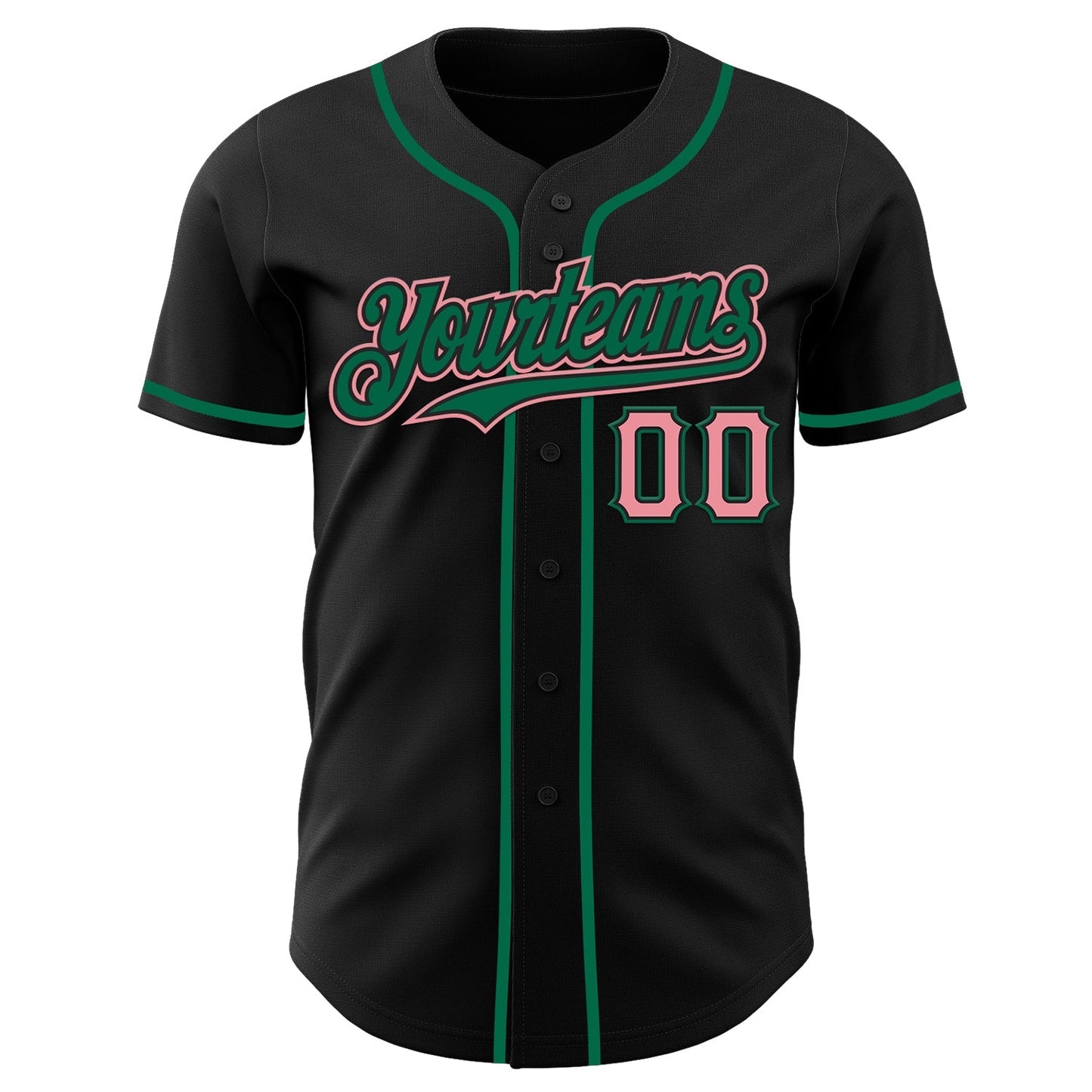 Custom Black Medium Pink-Kelly Green Authentic Baseball Jersey baseball jersey product view 2