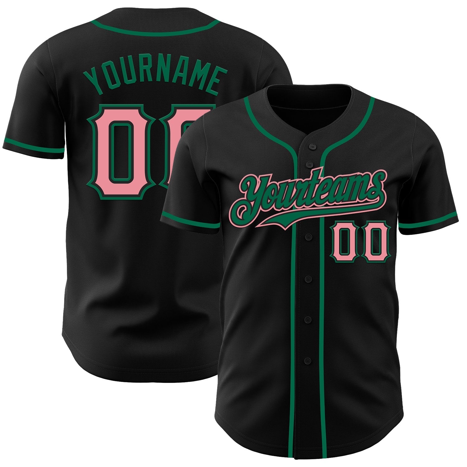 Custom Black Medium Pink-Kelly Green Authentic Baseball Jersey baseball jersey product view 1